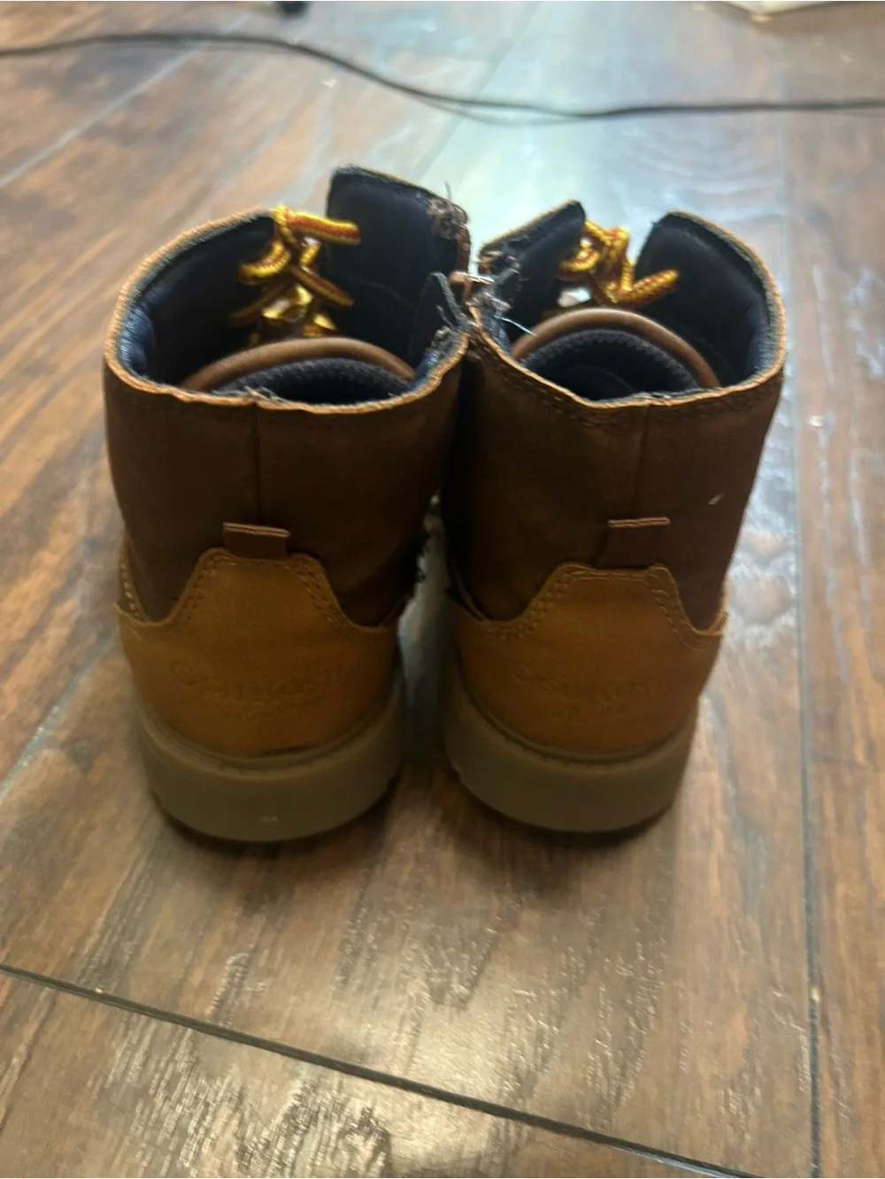 OshKosh B'gosh Brown Kids Lace-Up Ankle Boots with Yellow Laces